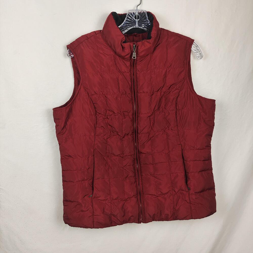 Eddie Bauer Vest Womens Large Red Quilted Goose Down Full Zip Pockets Warm
